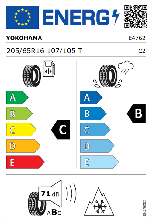 Tyre Label for Yokohama BluEarth Van RY55 205/65R16 107/105T