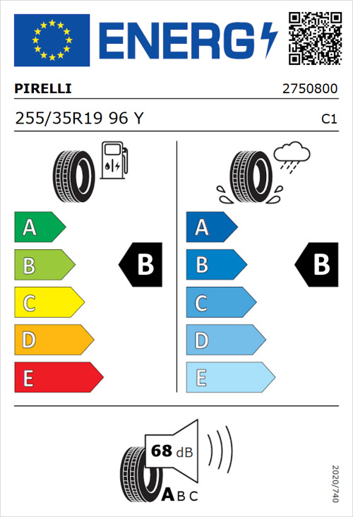 Tyre Label for Pirelli P Zero (PZ4) Luxury 255/35R19 96Y