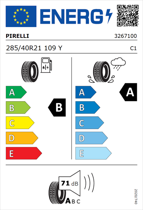 Tyre Label for Pirelli P Zero (PZ4) Luxury 285/40R21 109Y