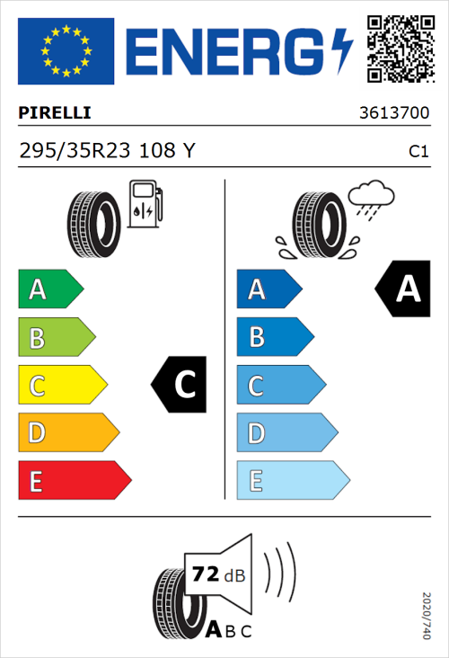 Tyre Label for Pirelli P Zero (PZ4) Luxury 295/35R23 108Y