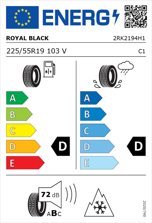 Tyre Label for Royal Black Winter 225/55R19 103V