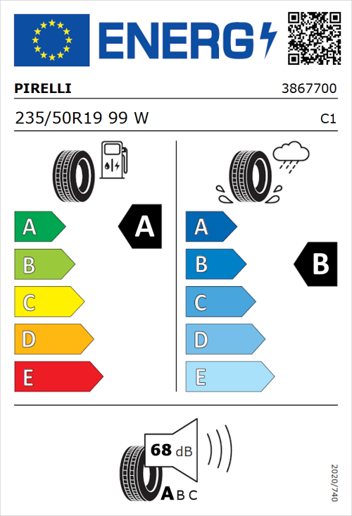 Tyre Label for Pirelli P Zero (PZ4) Luxury 235/50R19 99W