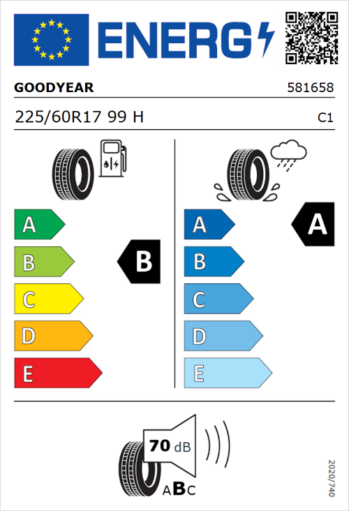 Tyre Label for Goodyear EfficientGrip 2 SUV 225/60R17 99H