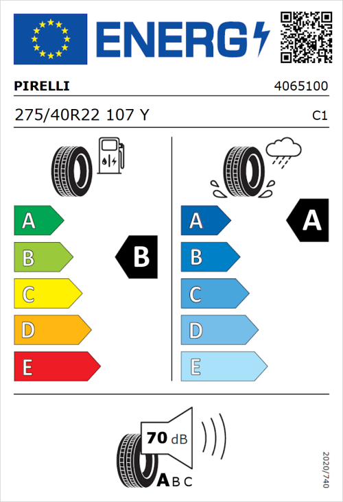 Tyre Label for Pirelli P Zero Corsa 275/40R22 107Y