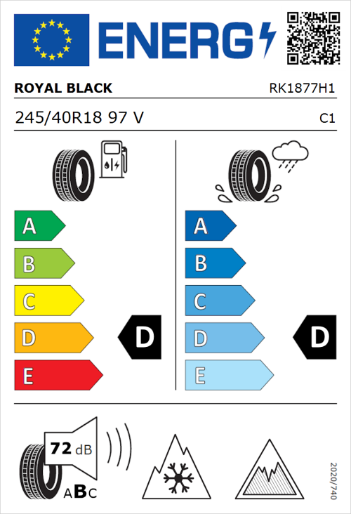 Tyre Label for Royal Black Winter 245/40R18 97V