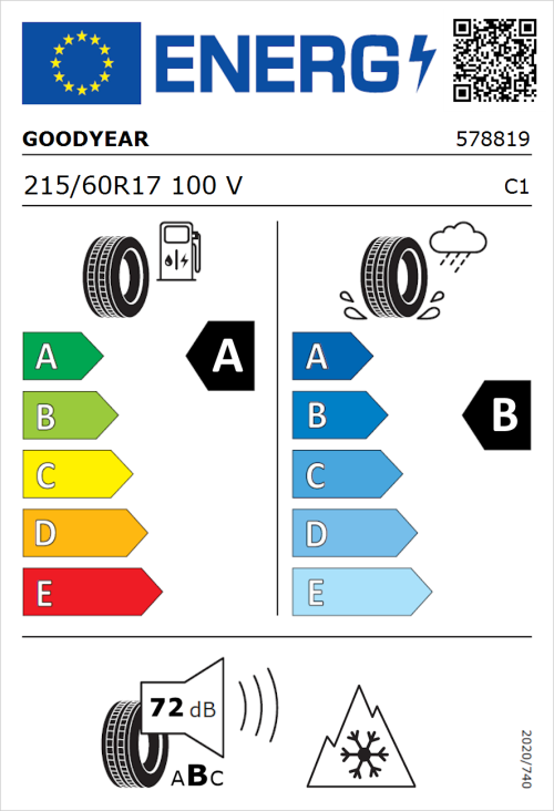 Tyre Label for Goodyear Vector 4Seasons Gen-3 215/60R17 100V