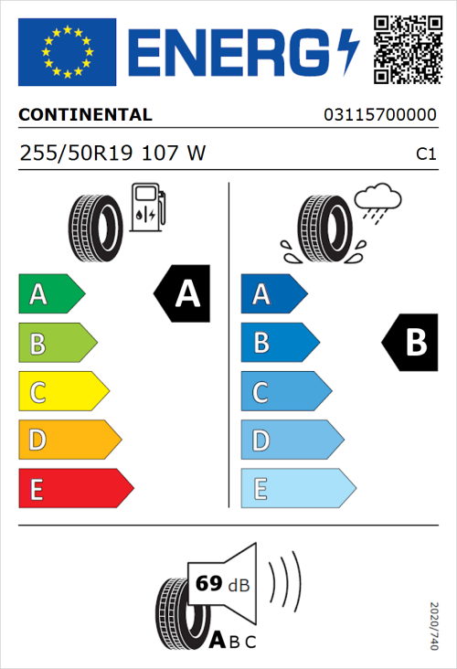Tyre Label for Continental EcoContact 6Q 255/50R19 107W