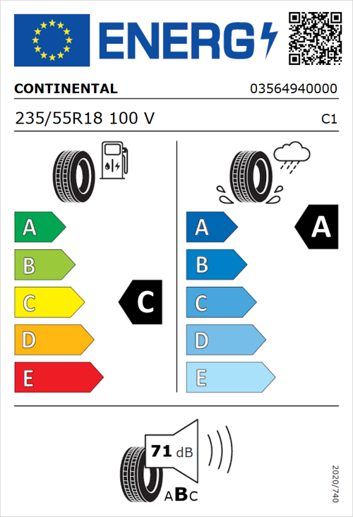 Tyre Label for Continental ContiSportContact 5 235/55R18 100V